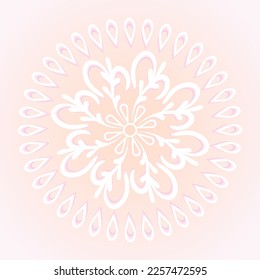 Vector circular pattern of a volumetric flower on a beige background. Drawing for tiles.