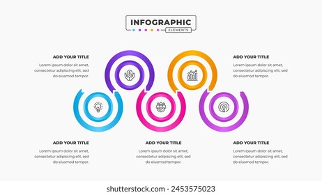 Vector circular process infographic business presentation design template with 5 steps