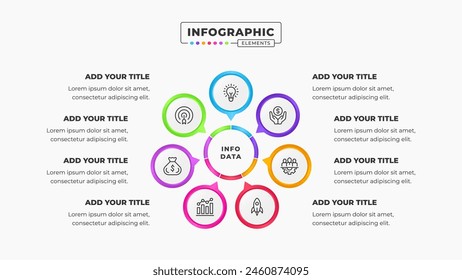 Vector circular process presentation infographic design template with 8 steps