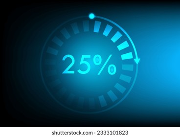 Vector circular progress bars with glowing loading scales and percentage indicators, future loading technology bars of head up display.