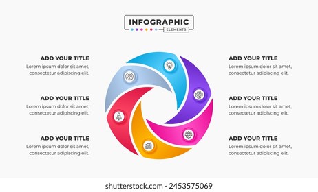 Vector circular spiral infographic business presentation design template with 6 steps or options