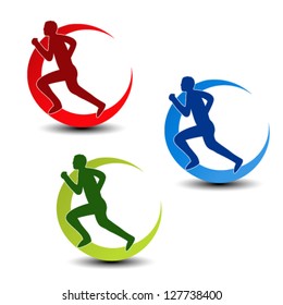 Vector Circular Symbol Of Fitness - Runner Silhouette, Sport Symbol, Icon