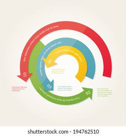 Vector circular template. Circle made from four colorfully arrows with place for your text. Universal abstract template.