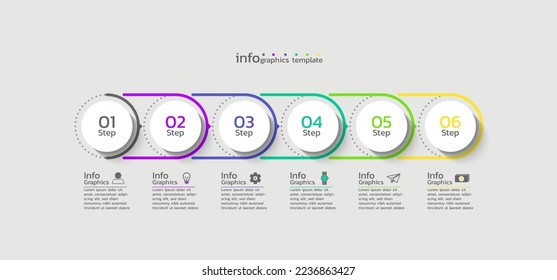 Vector circular timeline infographics template icons design with 6 step