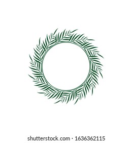 Vector circular tropical palm leaf frame logo design – exotic botanical wreath emblem with jungle vibe, perfect for spa, beach resort, summer brand, organic skincare, wedding invitation, or natural