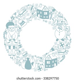 Vector circular wreath, Christmas greeting card template, Merry Christmas