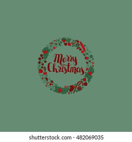 Vector circular wreath, Christmas greeting card template, Merry Christmas. 