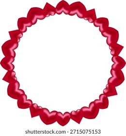 Coroa circular vetorial feita de corações vermelhos com gradiente suave e aparência 3D brilhante