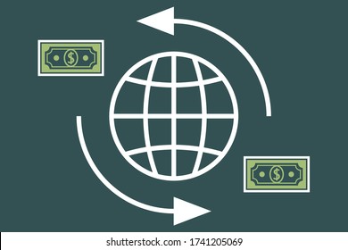 Vector circulando dinero en un globo con una flecha apuntando alrededor Y el fondo es verde
