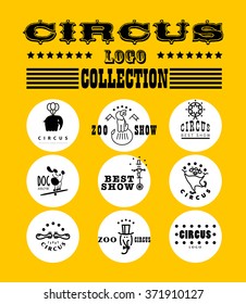 Vector circus logo template. Magic show insignia design. Flat circus icons, poster, invitation and flyer design, advertising template.