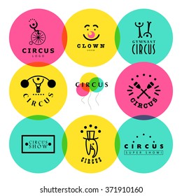 Vector circus logo template. Magic show insignia design. Flat circus icons, poster, invitation and flyer design, advertising template.