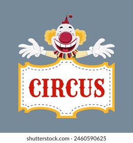 Vector circus poster with clown head inviting to a performance
Illustration of retro and vintage circus poster with clown face design for art festivals and entertainment backgrounds.Isolated