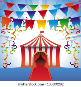 Vector circus tent - bright icon - party and entertainment concept