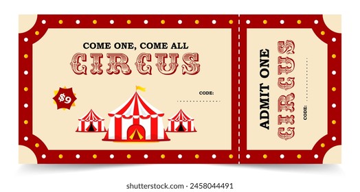 Vector Circus ticket design template. Carnival event coupon. festival paper admit layout