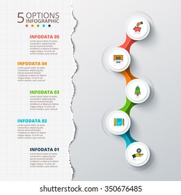 Vector cirlces for infographic with torn paper. Template for diagram, graph, presentation and chart. Business concept with 5 options, parts, steps or processes. Abstract background.