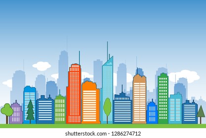 Vector cities blue buidling design calm neighborhood