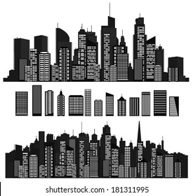 Vector cities silhouettes and elements for design.