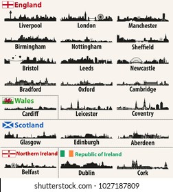 vector cities skylines of British Isles countries (England, Scotland, Wales, Northern Ireland and Republic of Ireland)