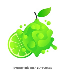 Vector citrus in abstract style - lime with drops and splashes. For juice, drink, healthy food etc