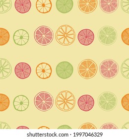 Vector citrus fruit and floral pattern design with fruit slices and lemon flower. Designed by Daania at deeyana83*yahoo.com