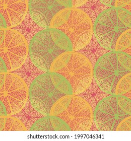 Vector citrus fruit and floral pattern design with fruit slices and lemon flower. Designed by Daania at deeyana83*yahoo.com