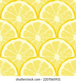 Vector Citrus Fruit Seamless Pattern with Yellow Lemon Round Pieces. Design Element for Wallpapers, Invitations, Cards, Prints, Web, Gifts, Textile, Apparel. Fruit Print, Freshness Concept, Lemonade