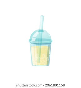 Vector citrus lemonade icon. Refreshing summer citrus drink in plastic cup for design street cafe.