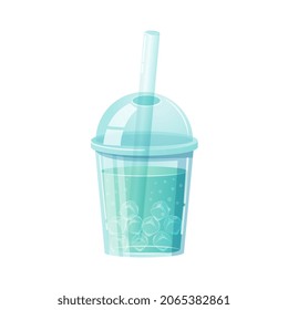 Vector citrus lemonade icon. Refreshing summer citrus drink in plastic cup for design street cafe.
