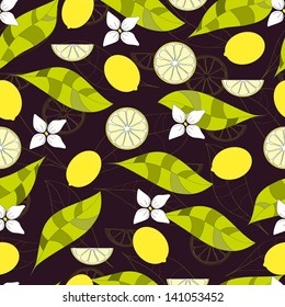 vector citrus seamless pattern with lemon and leaves