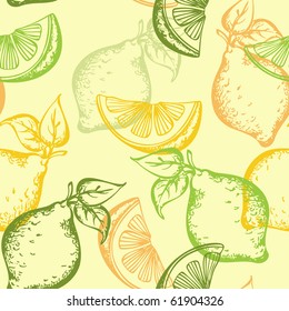 vector citrus seamless pattern on a green background