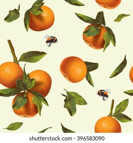 Vector citrus seamless pattern with orange and mandarin.Background design for tea, juice,cosmetics, baking, candy and sweets with citrus filling, jam, grocery.Best for print, textile, wrapping paper.