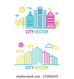 Vector city and architecture logos in trendy bright linear style - realty concepts and signs