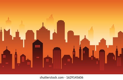 Vector city background with beautiful sky in the afternoon