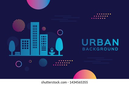 Vector city background with copy space, buildings icon - urban poster, banner in vibrant colors.