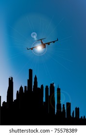 vector city background and a plane