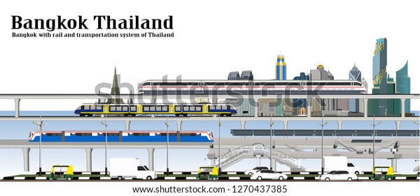 Vector City of Bangkok with rail and\
transportation system of\
Thailand