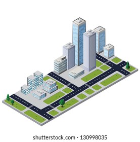 Vector city block with houses and roads