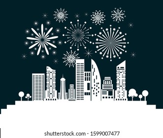 vector of a city building with ornate fireworks