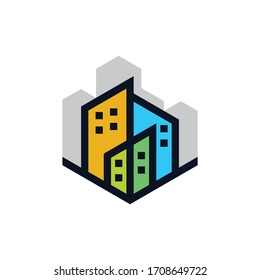 vectores de edificios urbanos con variaciones de color
