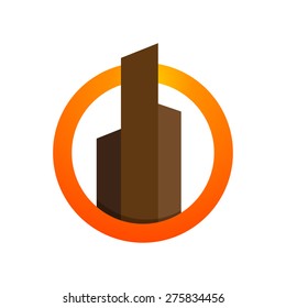 Vector city buildings in round icon. Business Real Estate building abstract vector logo. Realty icon.