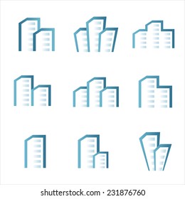 Vector city buildings silhouette icons