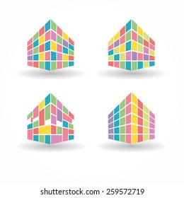 Vector city buildings silhouette icons
