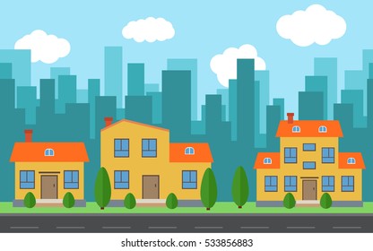 Vector City Cartoon Houses Buildings City Stock Vector (Royalty Free ...