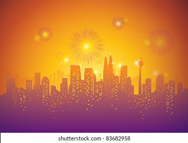 vector of city celebrating festive