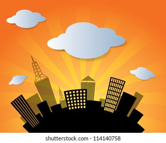 Vector city and cloud in sunset background vector image