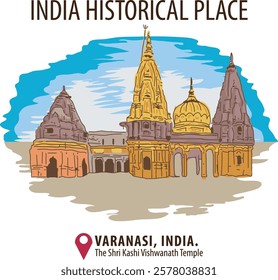 Vector city elements of historical place in Varanasi, India.