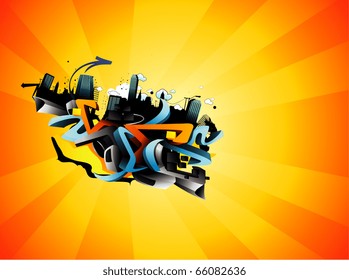 vector city and graffiti illustration