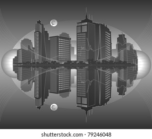 Vector city in gray tones