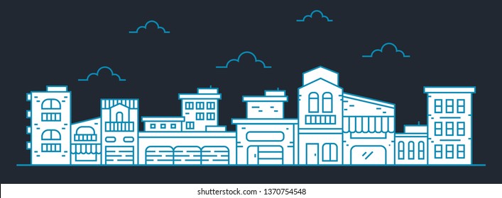 Vector city illustration in linear style on dark background