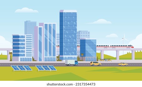 Vector City illustration of Urban Landscape Modern city, Building architecture, cityscape town, Concept for website template.